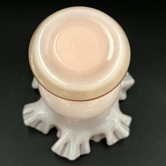 Vintage Fenton Peach Pink Art Glass Ruffle Vase - Cottagecore Vase - Picture 8 of 12